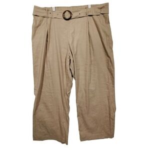 INC International Concepts Tan Linen Blend Wide Leg Belted Pants Plus 3X NWT
